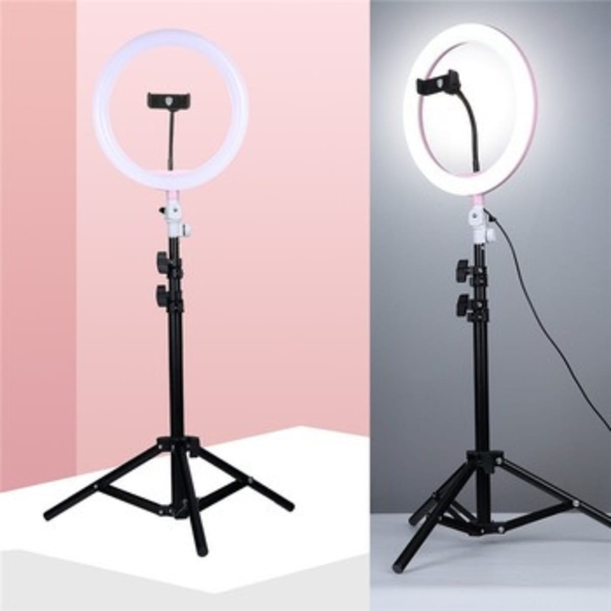 LED Ring Light with Tripod Stand | 3 Color Modes & Adjustable Brightness | Foldable Lightweight Phone Holder Stand for Makeup, Reels, Vlogging, Live Stream & YouTube — Black (Free Size)