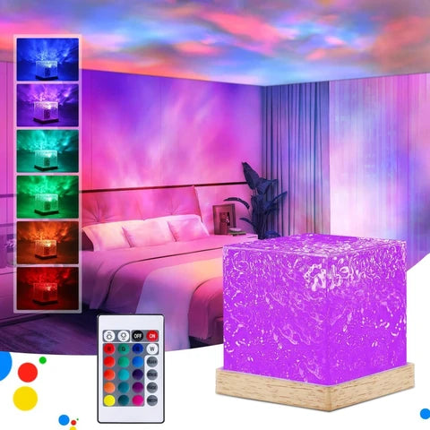 Ocean Wave Projector Night Light Lamp with Remote – RGB LED Crystal Cube Table Lamp for Bedroom, Gaming Room & Home Decor