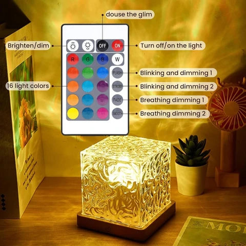 Ocean Wave Projector Night Light Lamp with Remote – RGB LED Crystal Cube Table Lamp for Bedroom, Gaming Room & Home Decor
