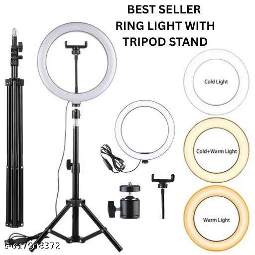 LED Ring Light with Tripod Stand | 3 Color Modes & Adjustable Brightness | Foldable Lightweight Phone Holder Stand for Makeup, Reels, Vlogging, Live Stream & YouTube — Black (Free Size)