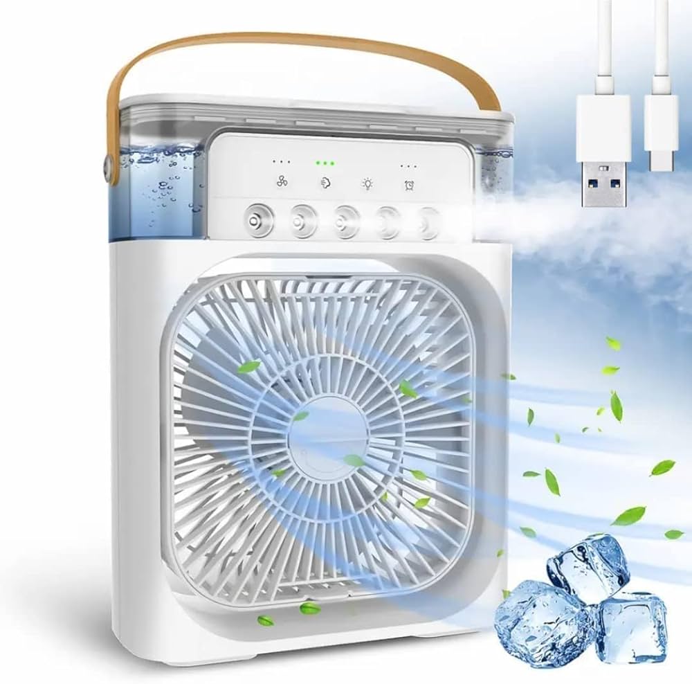 Mini Portable Air Cooler Fan with Mist | USB Rechargeable Personal AC for Desk & Room