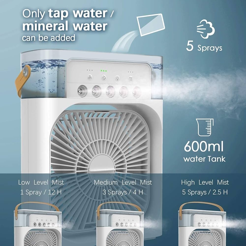 Mini Portable Air Cooler Fan with Mist | USB Rechargeable Personal AC for Desk & Room