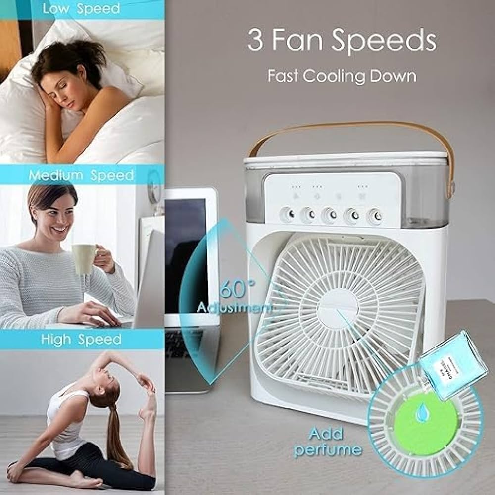 Mini Portable Air Cooler Fan with Mist | USB Rechargeable Personal AC for Desk & Room