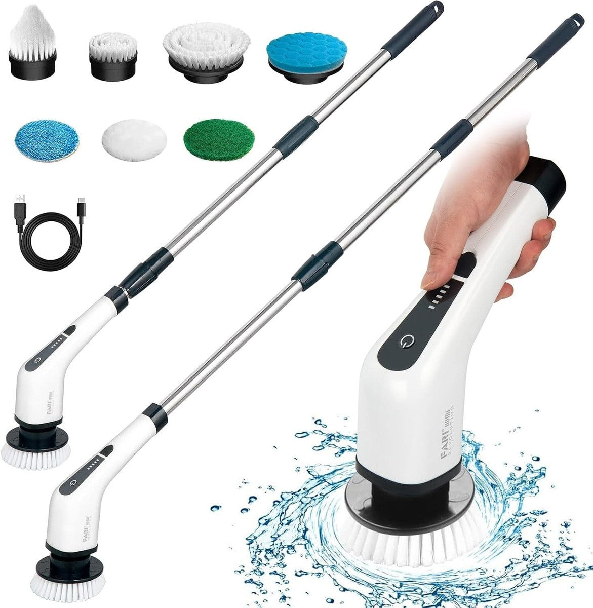 9-in-1 Electric Spin Scrubber with LED Display | Cordless Power Cleaning Brush with 8 Replaceable Heads & Adjustable Extension Handle | 2-Speed Electric Bathroom, Floor & Tile Scrubber — Multicolor (Free Size)